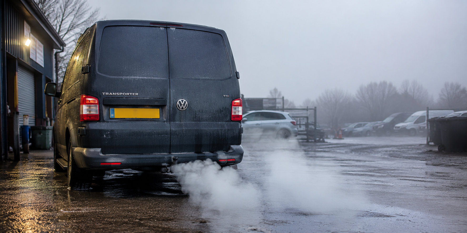 VW Transporter CFCA white smoke from exhaust indicating coolant burning from cracked cylinder head
