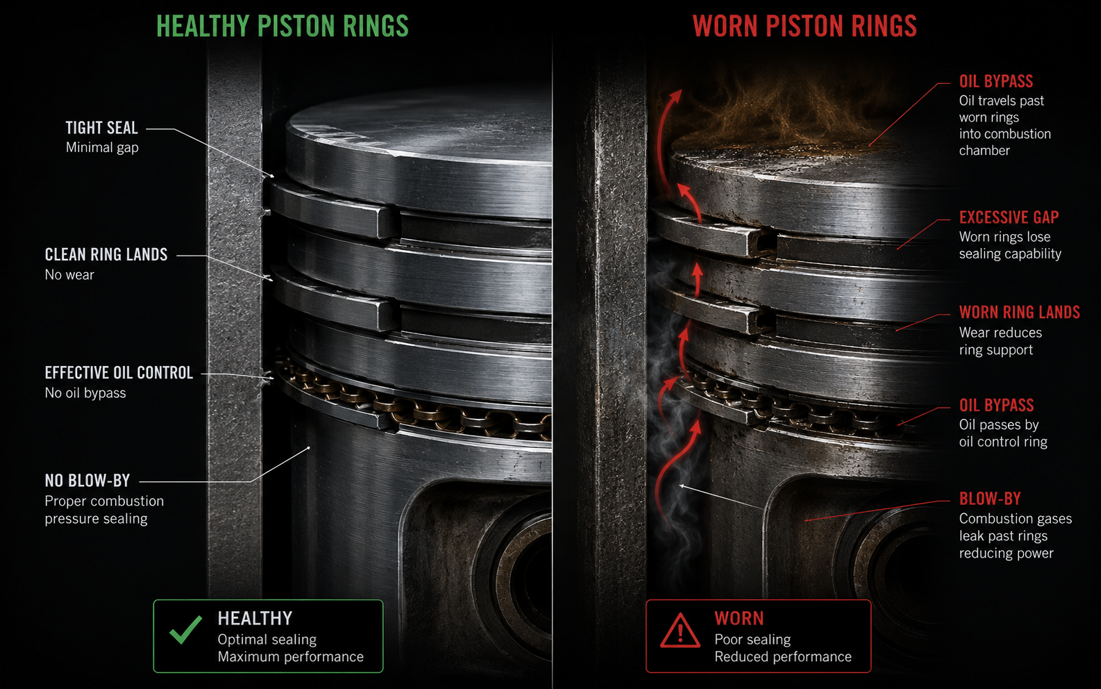 Audi 2.0 TFSI worn piston rings allowing oil to bypass into combustion chamber causing blue smoke