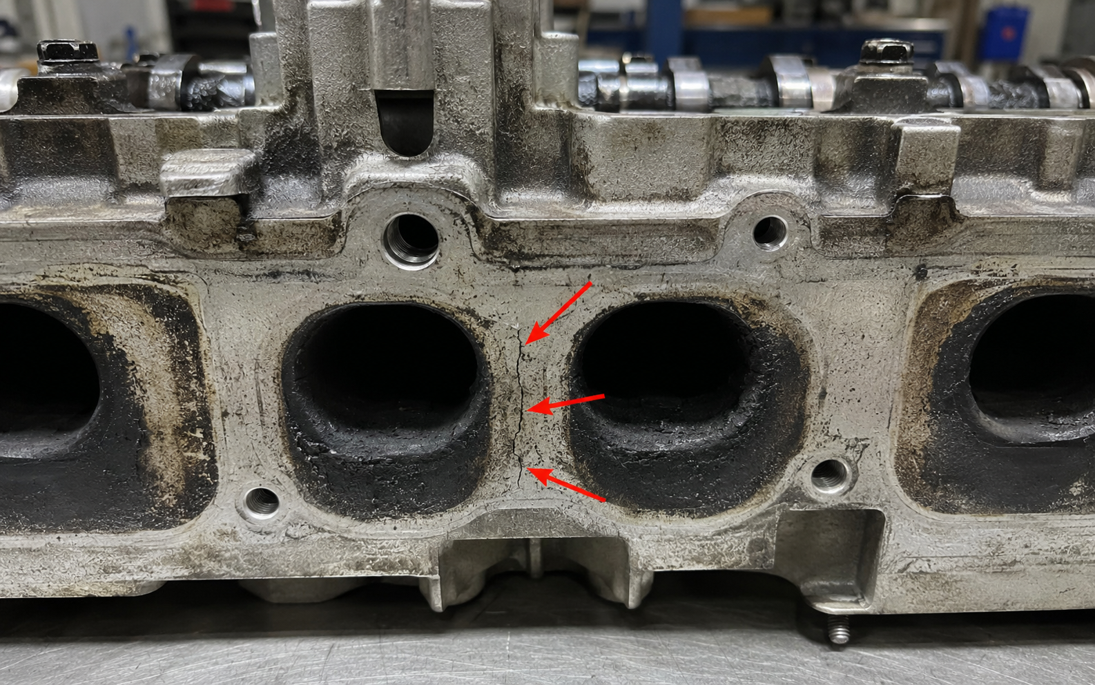 VW CFCA cylinder head cracked between exhaust ports on cylinders 2 and 3