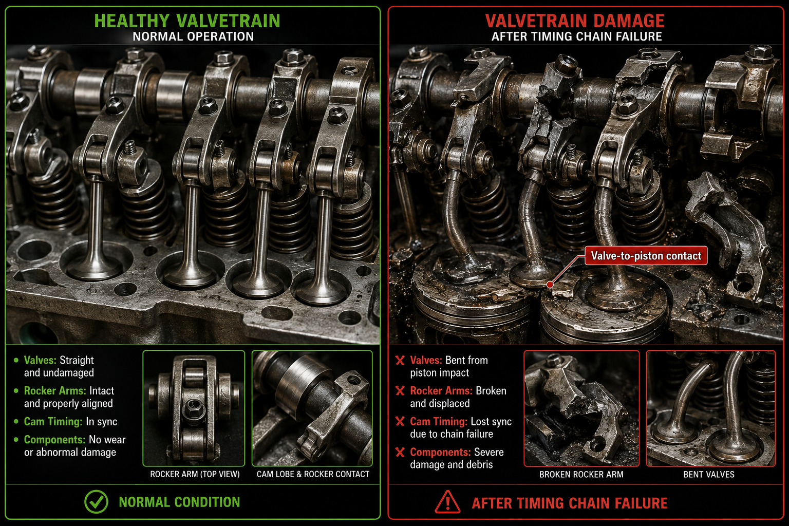 BMW N47 bent valves and broken rocker arms from timing chain failure