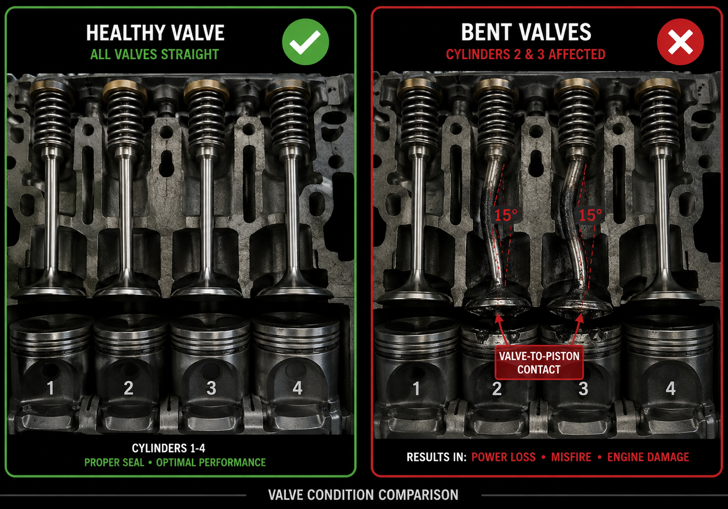 Range Rover Evoque bent valves comparison after timing chain jumped
