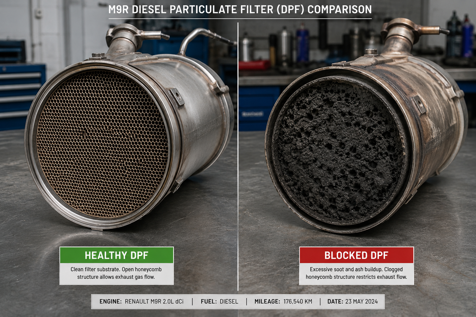 Vauxhall M9R DPF blocked with excessive soot from ignored warning light