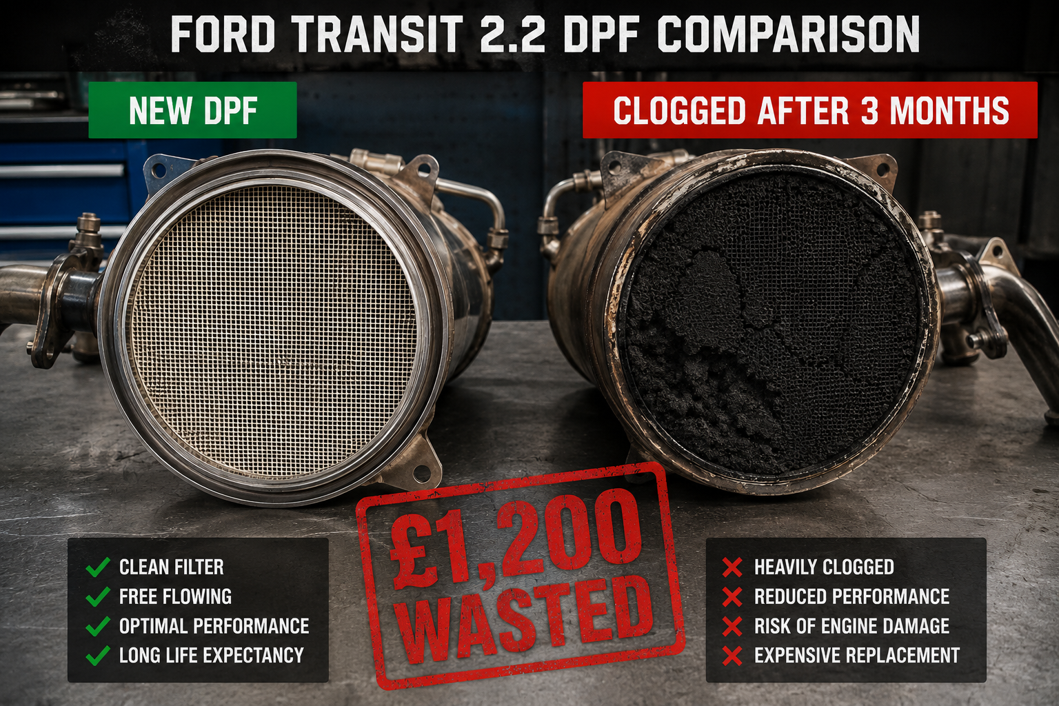 Ford Transit 2.2 DPF clogged after 3 months due to failed injectors over-fuelling