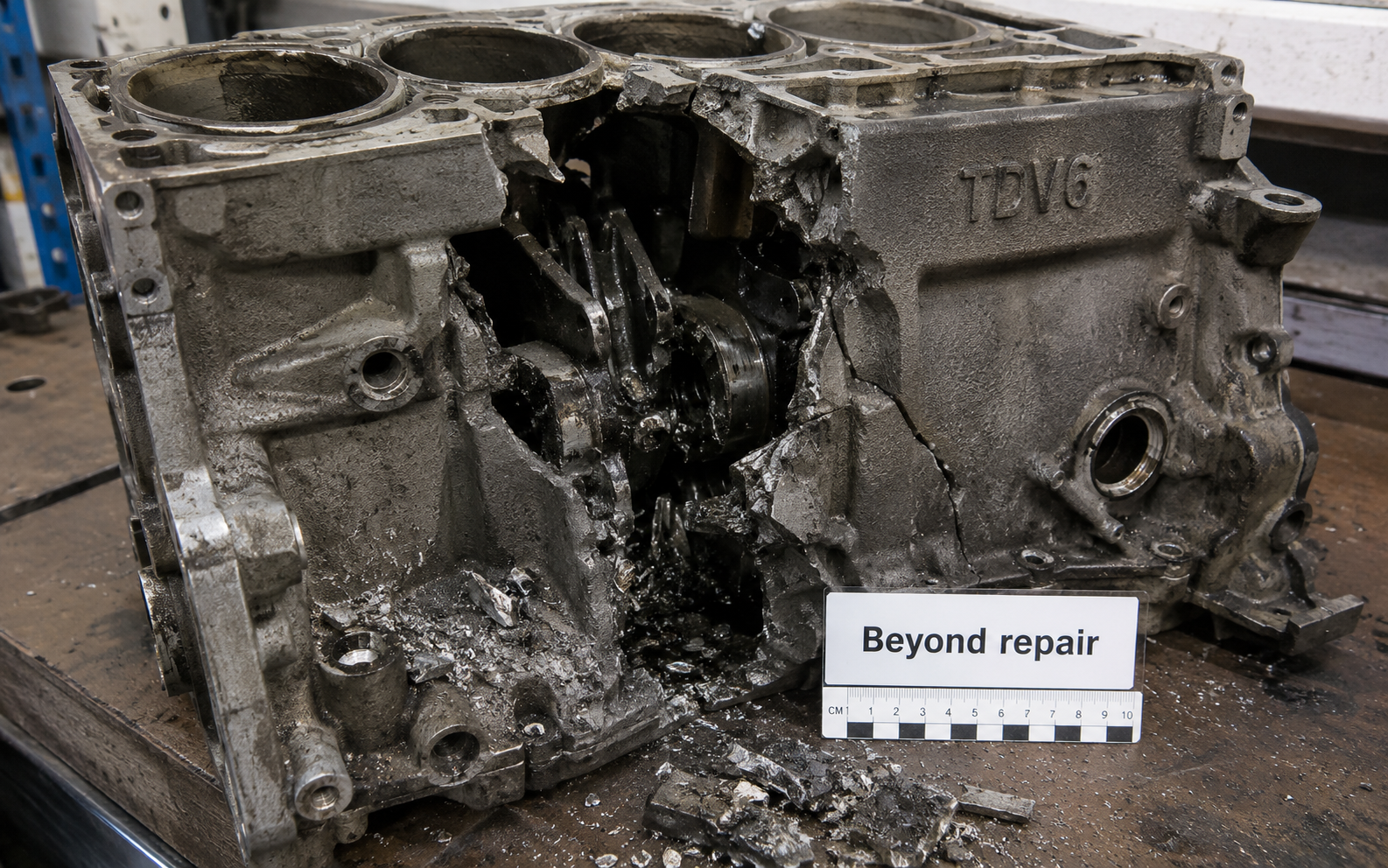 Land Rover TDV6 cylinder block destroyed by snapped crankshaft