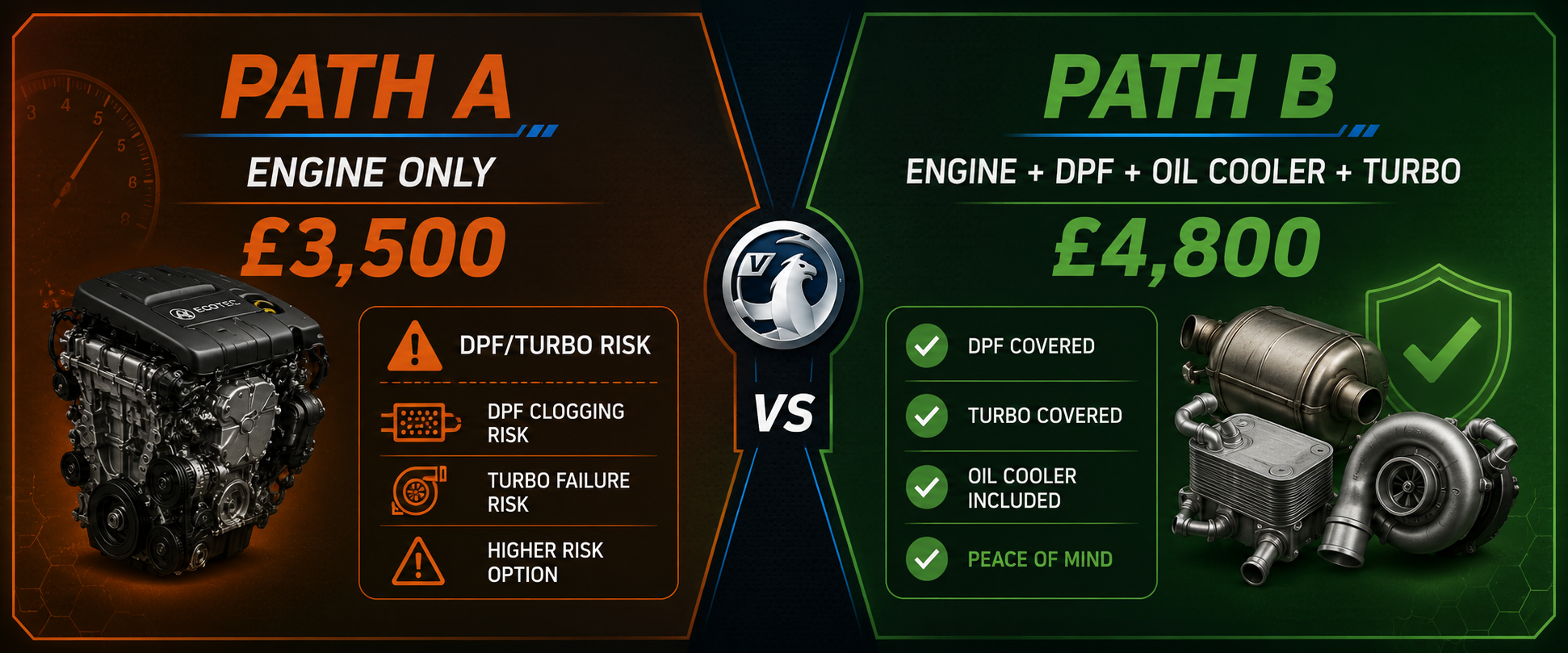 Vauxhall Vivaro repair decision - engine only at £3,500 with risks versus full package at £4,800 with peace of mind