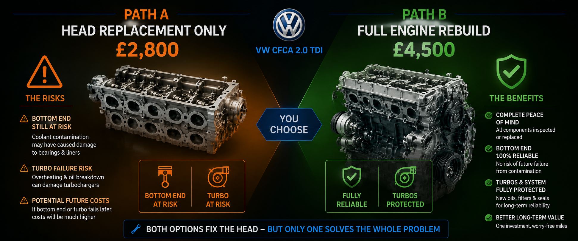 VW Transporter CFCA repair decision - head only at £2,800 with risks versus full rebuild at £4,500 with peace of mind