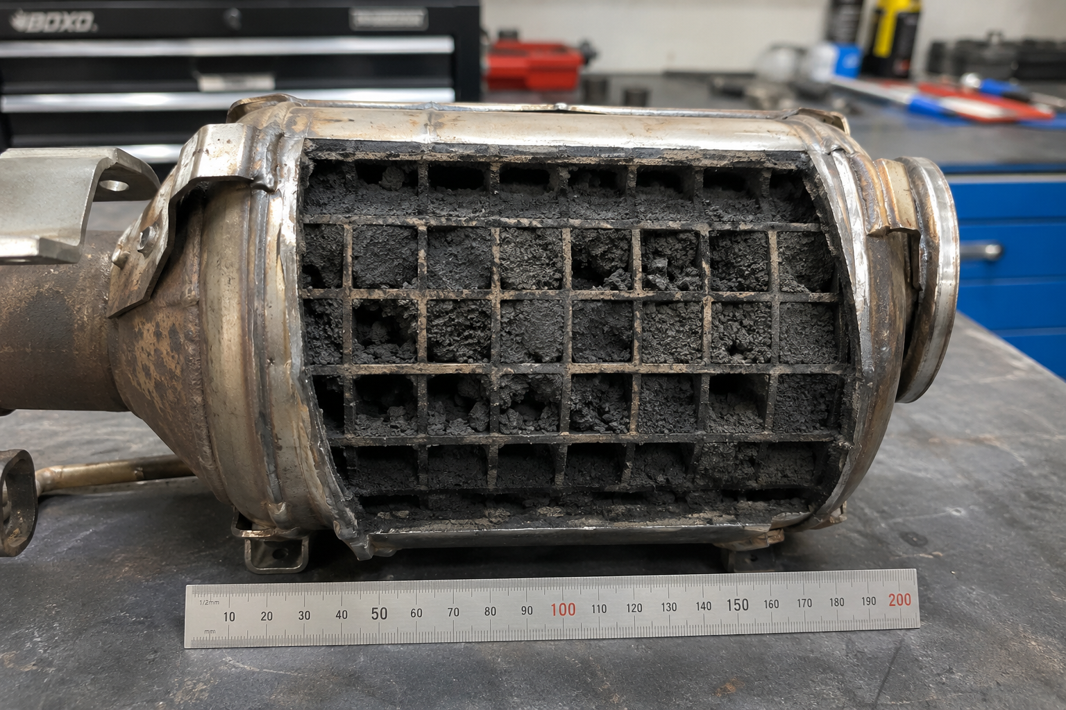 Jaguar AJD-V6 DPF filter clogged with 75% ash load from injector seal failure