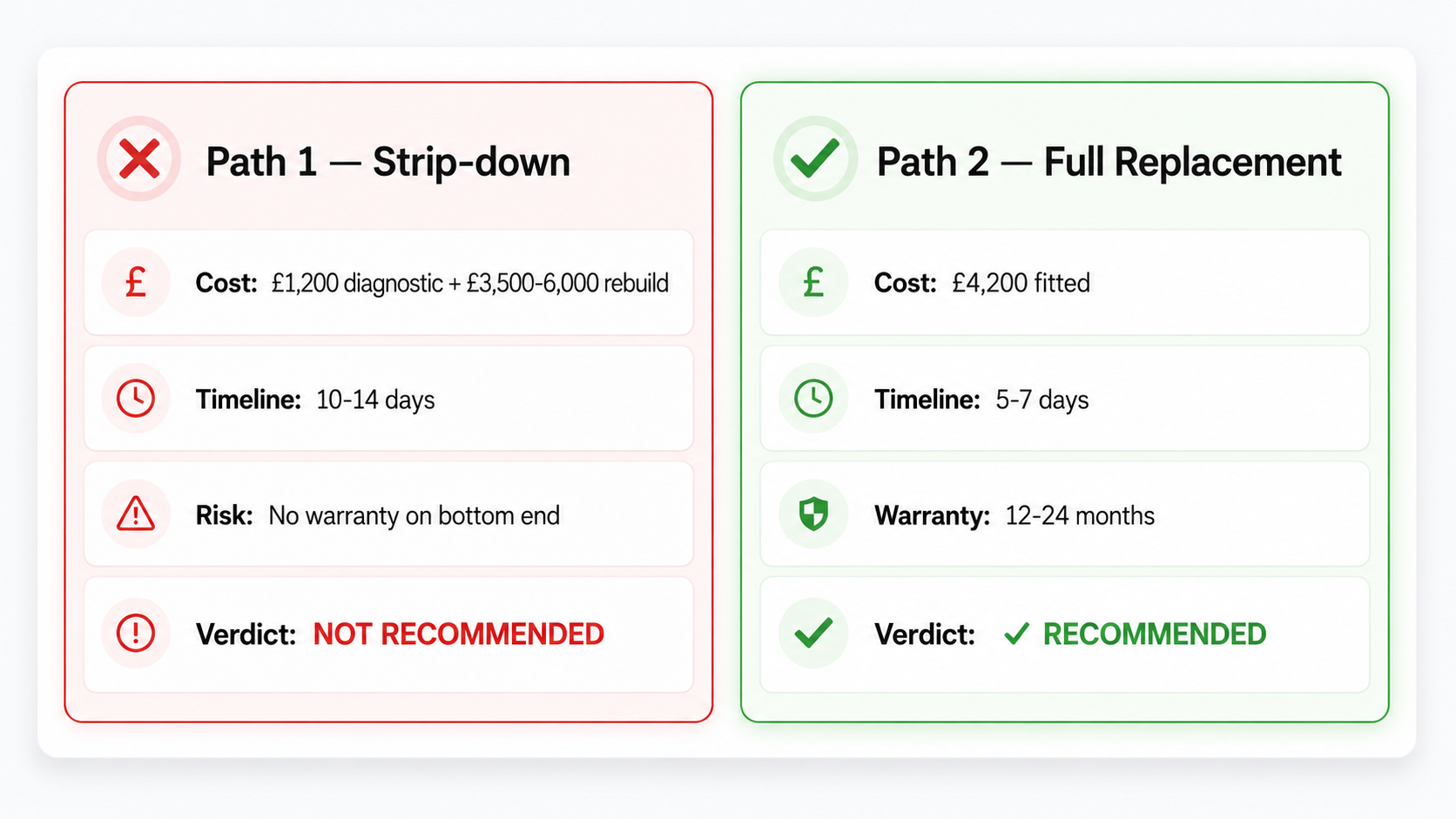 BMW N47 repair decision - strip-down vs full engine replacement comparison