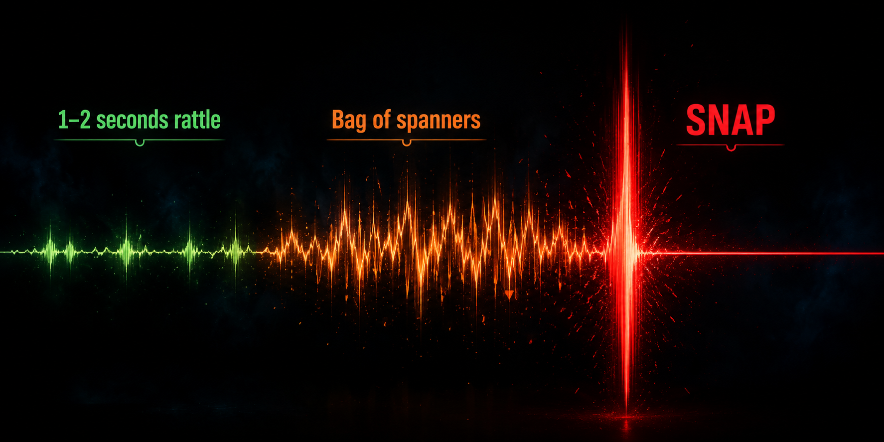 Sound wave visualisation showing BMW N47 bag of spanners noise progressing to engine snap